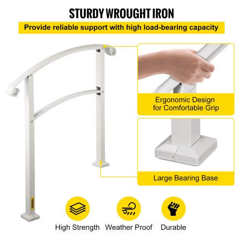 3Step Handrails for Outdoor Steps Fits 1 or 3 Steps Matte White Stair Rail