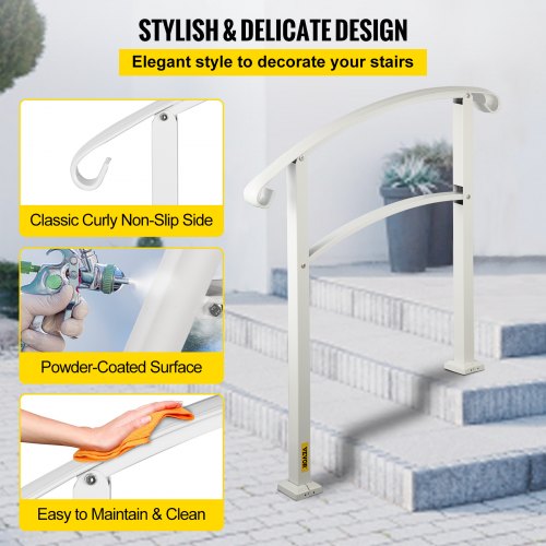 3Step Handrails for Outdoor Steps Fits 1 or 3 Steps Matte White Stair Rail