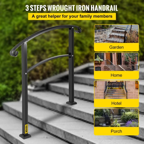 3Step Transitional Handrail Fits 1 or 3 Steps Matte Stair Rail Wrought Iron