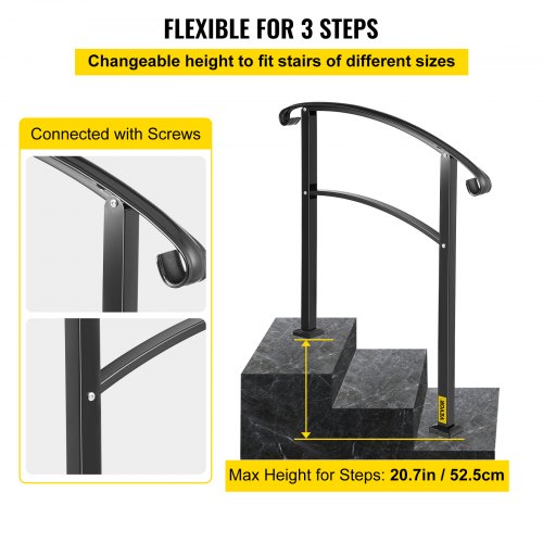 3Step Transitional Handrail Fits 1 or 3 Steps Matte Stair Rail Wrought Iron