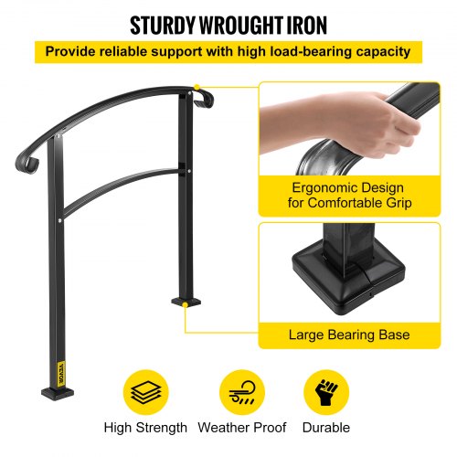 3Step Transitional Handrail Fits 1 or 3 Steps Matte Stair Rail Wrought Iron