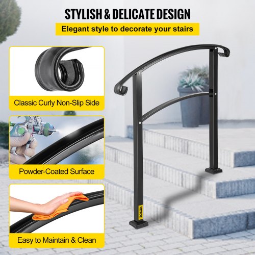3Step Transitional Handrail Fits 1 or 3 Steps Matte Stair Rail Wrought Iron