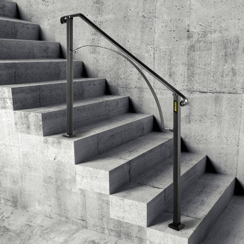 Handrails for Outdoor Steps, Fit 3 or 4 Steps Outdoor Stair Railing, Arch#3 Wrought Iron Handrail, Flexible Porch Railing, Black Transitional Handrails for Concrete Steps or Wooden Stairs