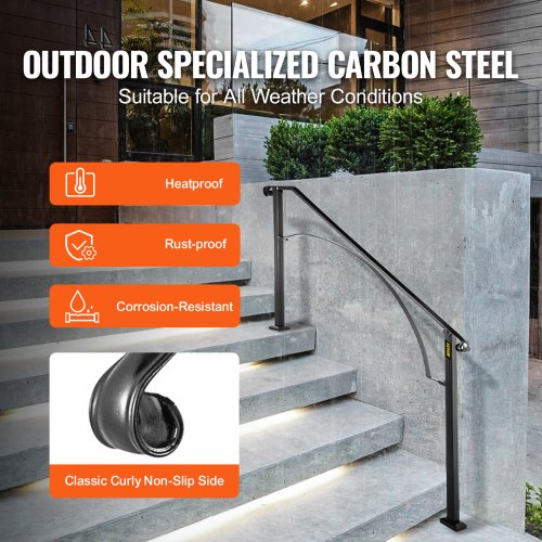 Handrails for Outdoor Steps, Fit 4 or 5 Steps Outdoor Stair Railing, Arch#4 Wrought Iron Handrail, Flexible Porch Railing, Black Transitional Handrails for Concrete Steps or Wooden Stairs