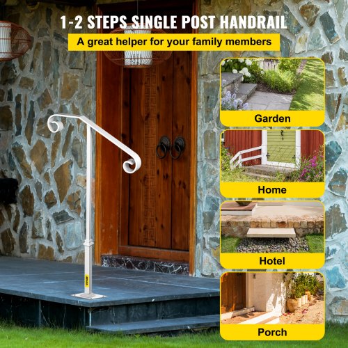 Single Post Handrail White Wrought Iron Post Mount Step Grab Supports Fits 1