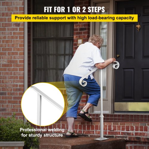 Single Post Handrail White Wrought Iron Post Mount Step Grab Supports Fits 1