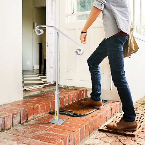 Single Post Handrail White Wrought Iron Post Mount Step Grab Supports Fits 1