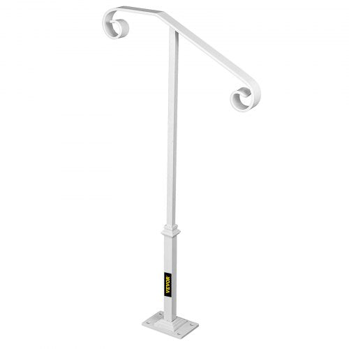 Single Post Handrail White Wrought Iron Post Mount Step Grab Supports Fits 1