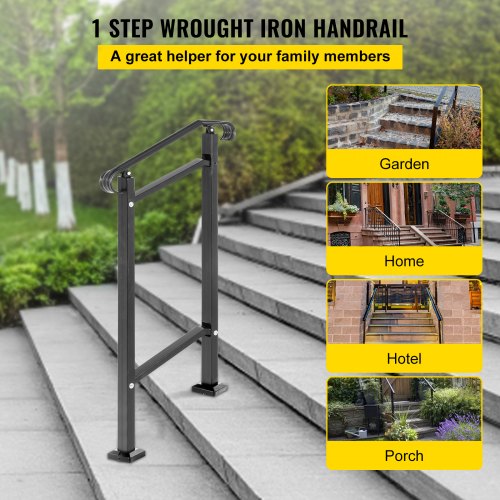 Outdoor Stair Railing Fit 1 or 2 Steps Wrought Iron Handrail Adjustable