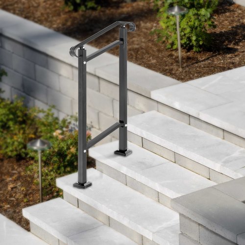Outdoor Stair Railing Fit 1 or 2 Steps Wrought Iron Handrail Adjustable