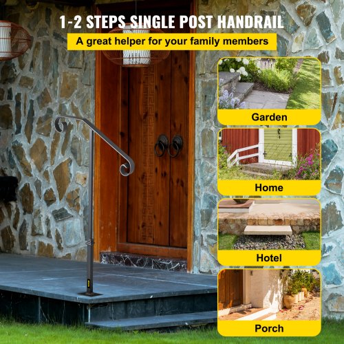 Handrails for Outdoor Steps Fit 1 or 2 Steps Outdoor Stair Railing Single