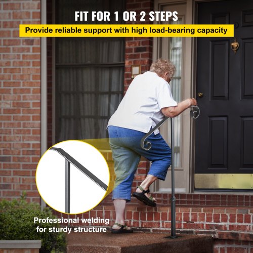 Handrails for Outdoor Steps Fit 1 or 2 Steps Outdoor Stair Railing Single