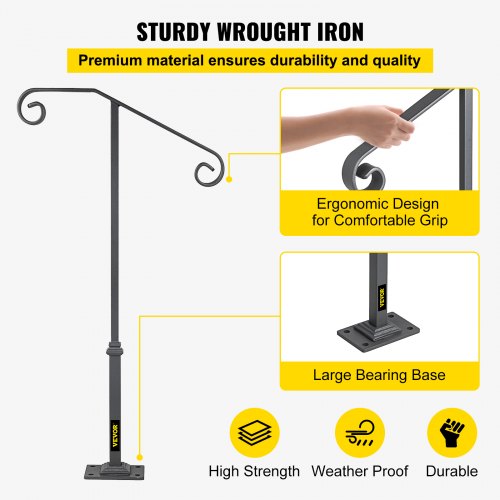 Handrails for Outdoor Steps Fit 1 or 2 Steps Outdoor Stair Railing Single