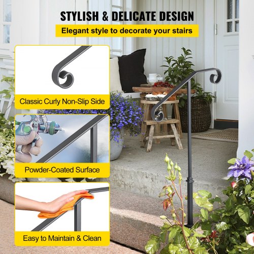 Handrails for Outdoor Steps Fit 1 or 2 Steps Outdoor Stair Railing Single