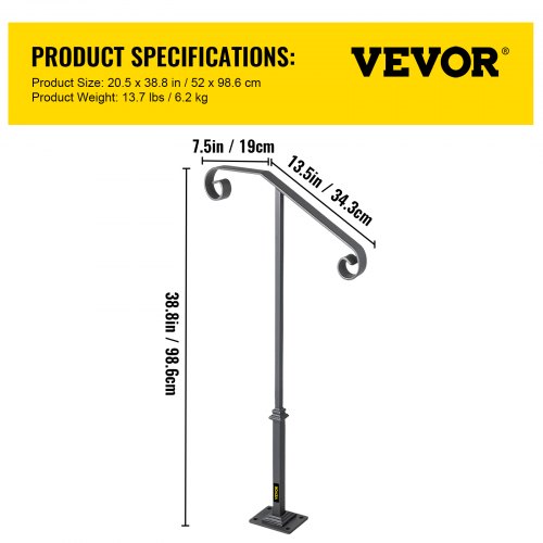 Handrails for Outdoor Steps Fit 1 or 2 Steps Outdoor Stair Railing Single