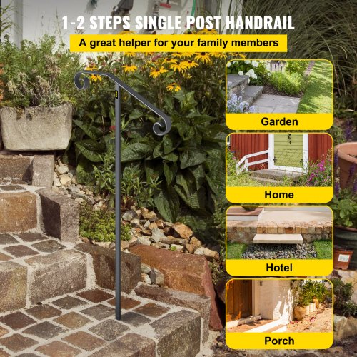 Single Post Handrail Wrought Iron Post Mount Step Grab Supports in Ground