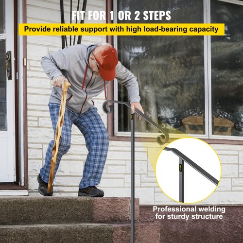 Single Post Handrail Wrought Iron Post Mount Step Grab Supports in Ground