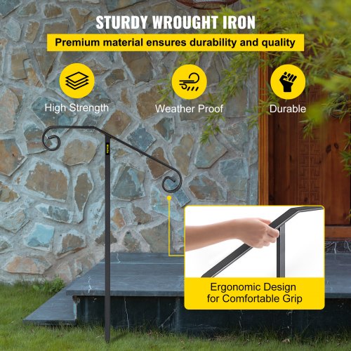 Single Post Handrail Wrought Iron Post Mount Step Grab Supports in Ground