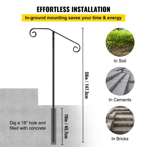 Single Post Handrail Wrought Iron Post Mount Step Grab Supports in Ground