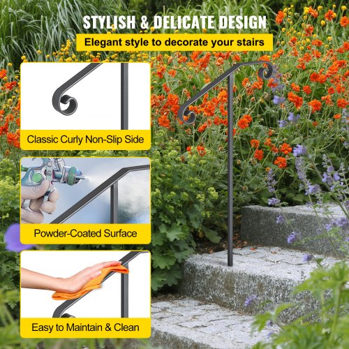 Single Post Handrail Wrought Iron Post Mount Step Grab Supports in Ground