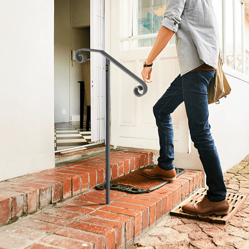 Single Post Handrail Wrought Iron Post Mount Step Grab Supports in Ground