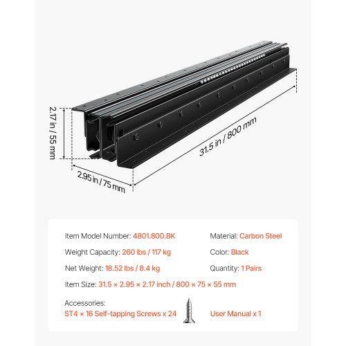 Undermount Drawer Slides 32 inch Full Extension Ball Bearing Under Stair