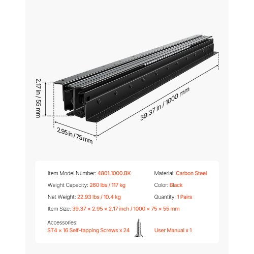 Undermount Drawer Slides 40 inch Full Extension Ball Bearing Under Stair