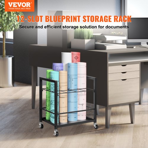 Blueprint Storage Rack 12 Slots Blueprint Holder with Wheels Mobile Metal