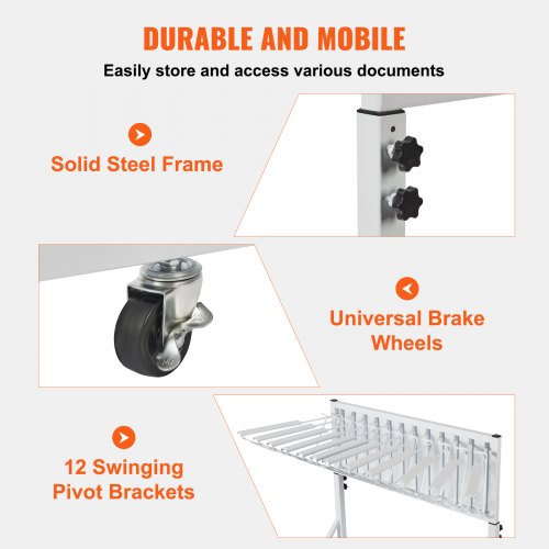 Mobile Blueprint Storage Rack Plan Holder with 12 Pivot Brackets 240 lbs