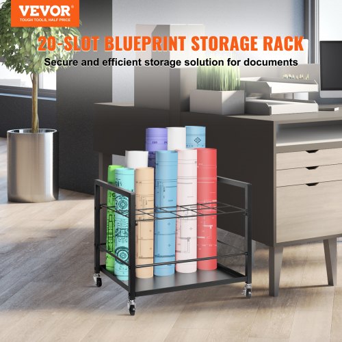 Blueprint Storage Rack 20 Slots Blueprint Holder with Wheels Mobile Metal