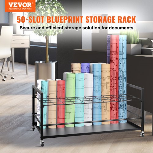 Blueprint Storage Rack 50 Slots Blueprint Holder with Wheels Mobile Metal