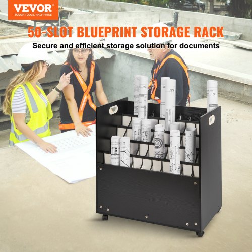 Blueprint Storage Rack 50 Slots Mobile Blueprint Storage Cabinet Wooden