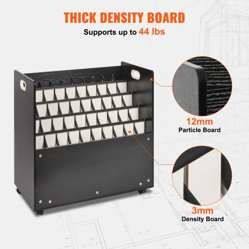 Blueprint Storage Rack 50 Slots Mobile Blueprint Storage Cabinet Wooden