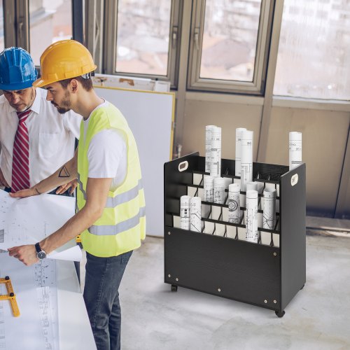 Blueprint Storage Rack 50 Slots Mobile Blueprint Storage Cabinet Wooden