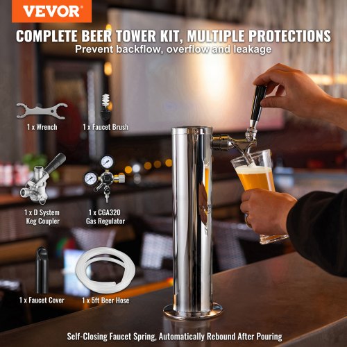 Kegerator Tower Kit Single Tap Beer Conversion Kit Stainless Steel Keg