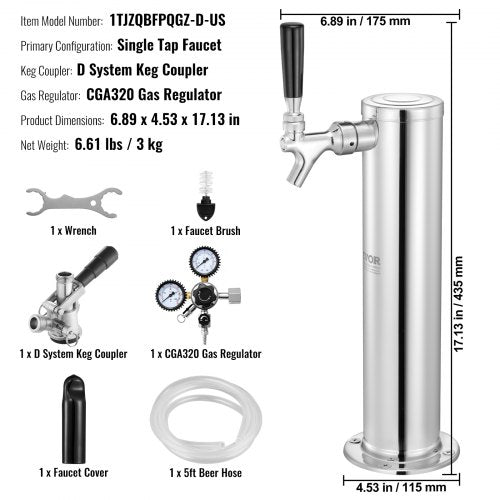 Kegerator Tower Kit Single Tap Beer Conversion Kit Stainless Steel Keg