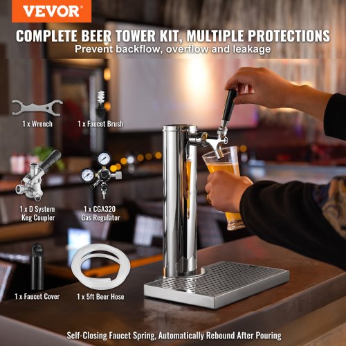Kegerator Tower Kit Single Tap Beer Conversion Kit Stainless Steel Keg
