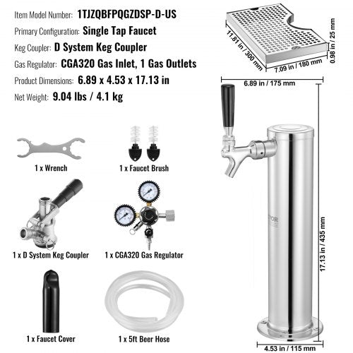 Kegerator Tower Kit Single Tap Beer Conversion Kit Stainless Steel Keg