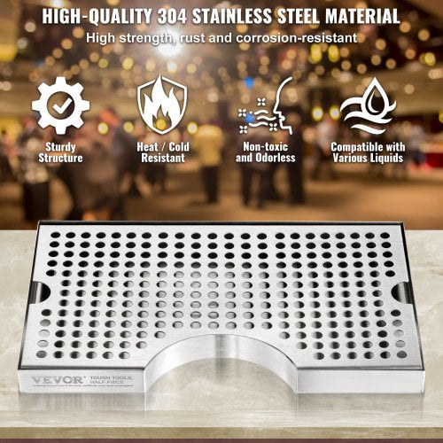 Kegerator Beer Drip Tray 304 Stainless Steel Keg Drip Trays with 4 NonSlip