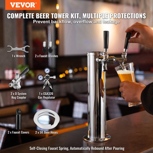 Kegerator Tower Kit Dual Taps Beer Conversion Kit Stainless Steel Keg Beer