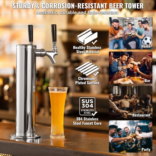Kegerator Tower Kit Dual Taps Beer Conversion Kit Stainless Steel Keg Beer