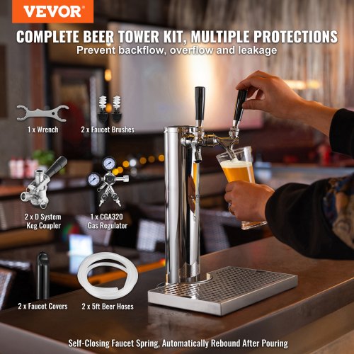 Kegerator Tower Kit Dual Taps Beer Conversion Kit Stainless Steel Keg Beer