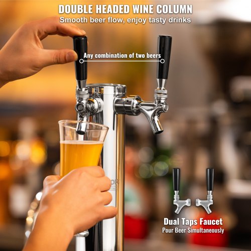 Kegerator Tower Kit Dual Taps Beer Conversion Kit Stainless Steel Keg Beer