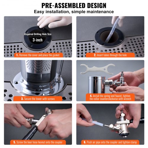 Kegerator Tower Kit Dual Taps Beer Conversion Kit Stainless Steel Keg Beer