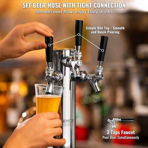 Triple Taps Draft Beer Tower Dispenser Stainless Steel Keg Beer Tower