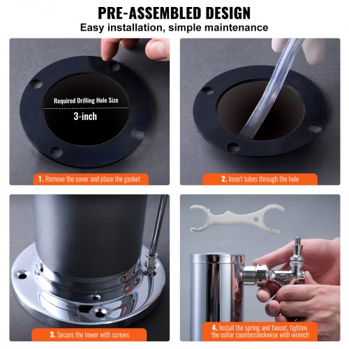 Triple Taps Draft Beer Tower Dispenser Stainless Steel Keg Beer Tower