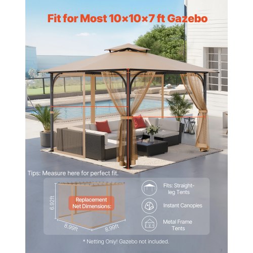 Gazebo Netting Replacement Fit Most 10 x 10 x 7 FT Gazebo Curtain Outdoor