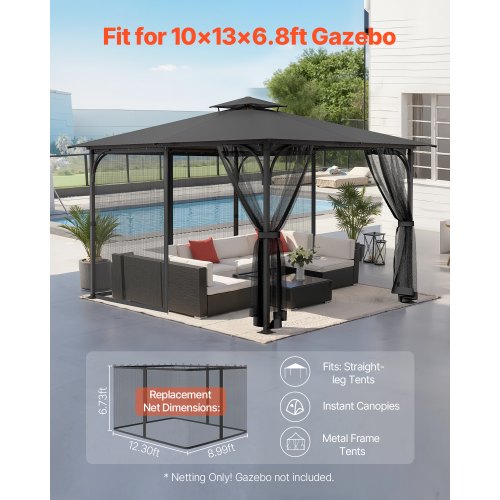 Gazebo Netting Replacement Fit Most 10 x 13 x 6.8 FT Gazebo Curtain
