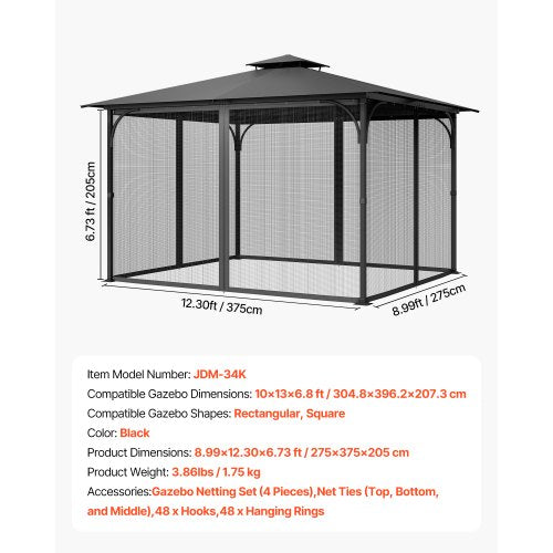 Gazebo Netting Replacement Fit Most 10 x 13 x 6.8 FT Gazebo Curtain