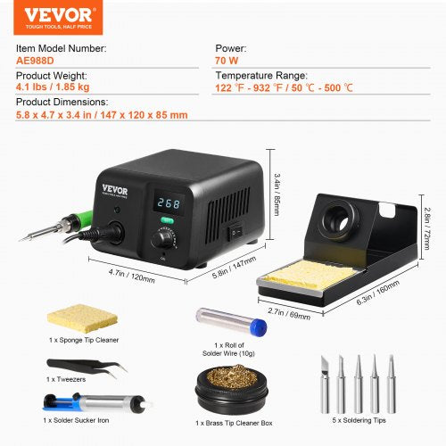 Soldering Iron Station 70W Digital Display Soldering Station Kit 122°F